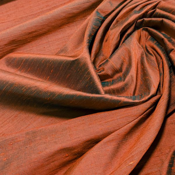 Dupion-silkki, käsinkudottu - Ruosteenpunainen & vihreä