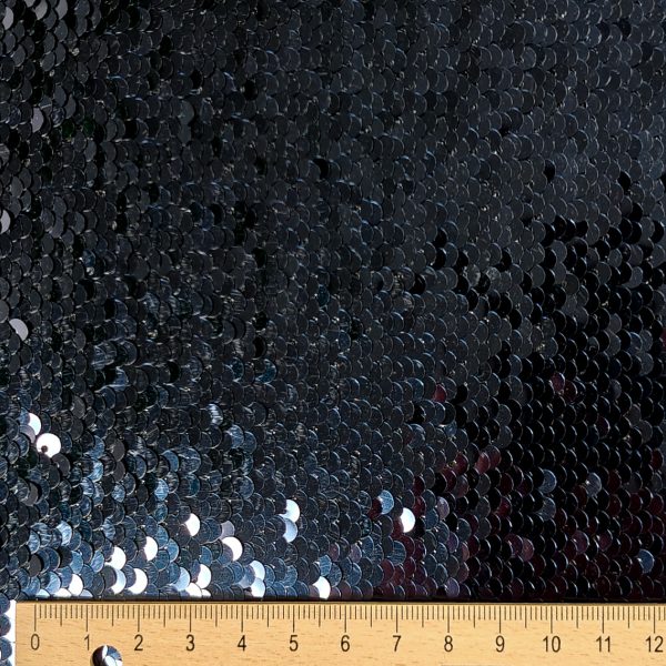 Paljettikangas, ommellut paljetit - sinimusta