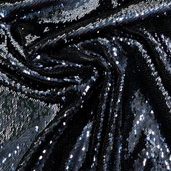 Paljettikangas, ommellut paljetit - sinimusta