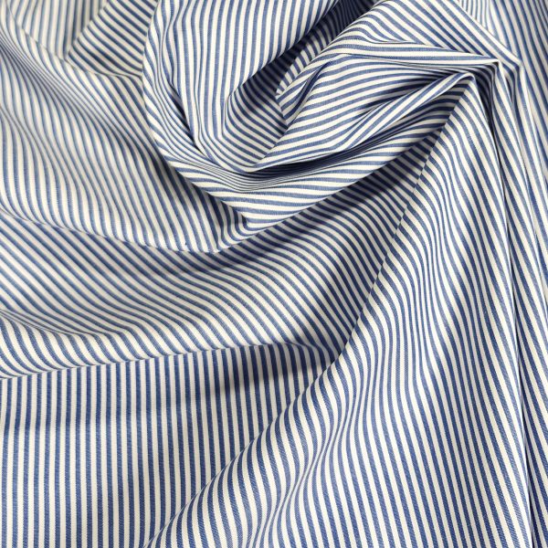 Sini-valkoraidallinen puuvillapopliini - paita- ja mekkokangas - Sanforoitu, kutistumaton