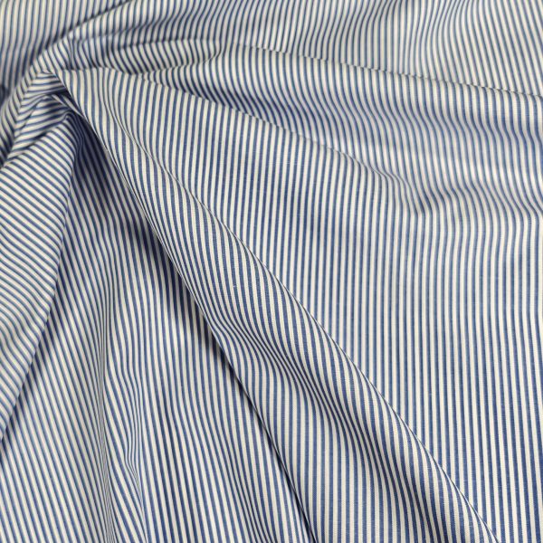 Sini-valkoraidallinen puuvillapopliini - paita- ja mekkokangas - Sanforoitu, kutistumaton