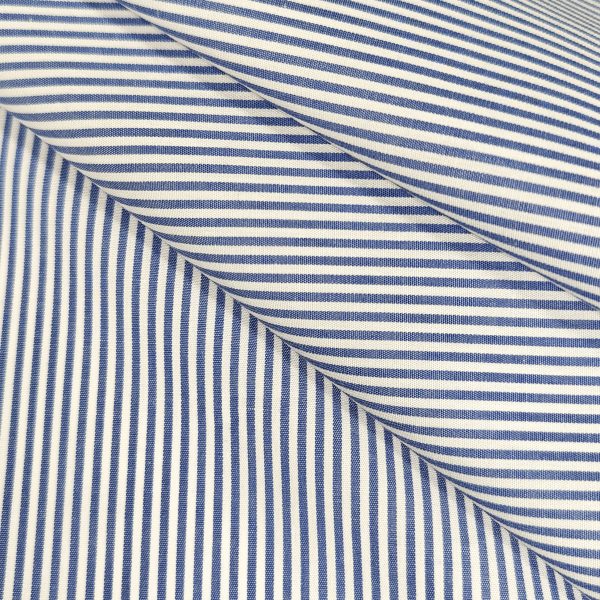 Sini-valkoraidallinen puuvillapopliini - paita- ja mekkokangas - Sanforoitu, kutistumaton