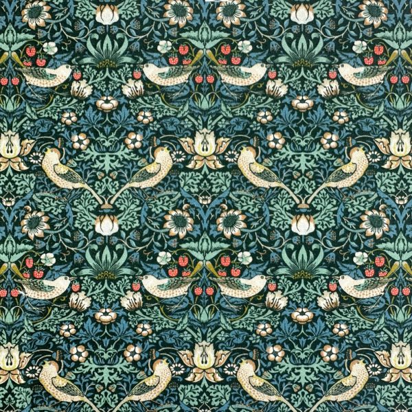 Perkaalipuuvilla - William Morris - Strawberry Thief - turkoosi