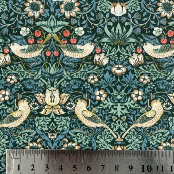 Perkaalipuuvilla - William Morris - Strawberry Thief - turkoosi