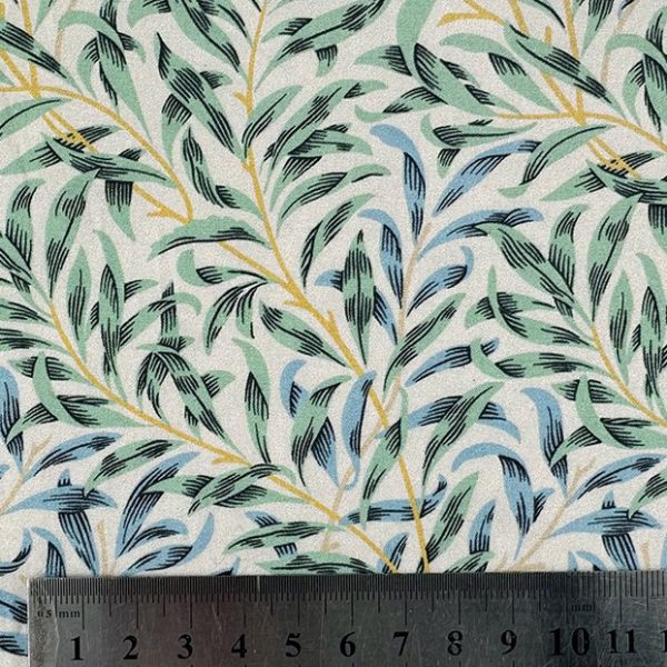 Perkaalipuuvilla - William Morris - Willow Bough, Pajunoksat - sinivihreä