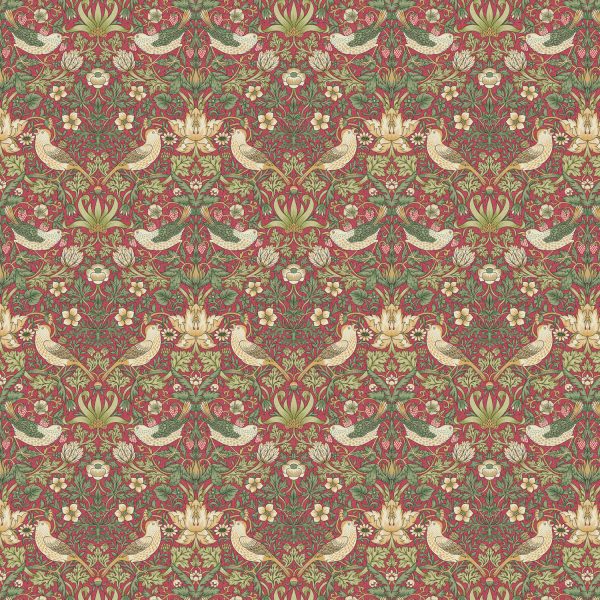 William Morris - Strawberry Thief - Sisustuskangas 100% puuvilla- Punainen