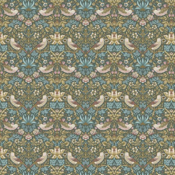 William Morris - Strawberry Thief - Sisustuskangas 100% puuvilla - Turkoosi