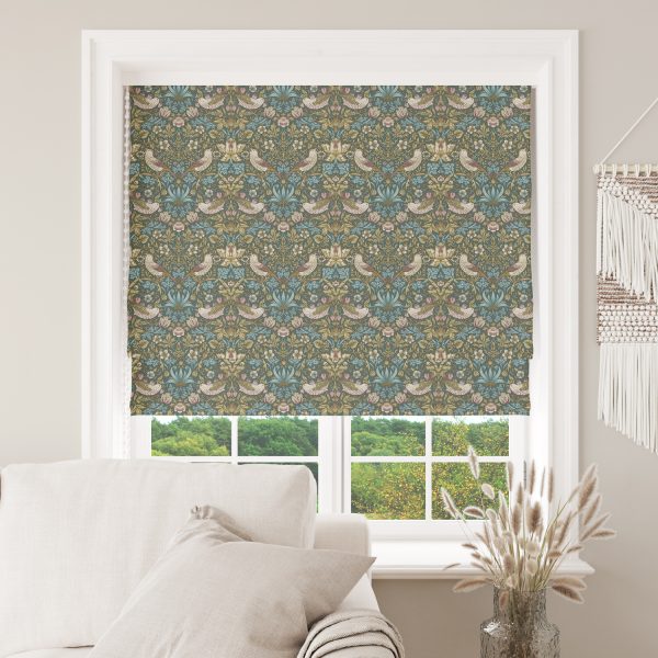 William Morris - Strawberry Thief - Sisustuskangas 100% puuvilla - Turkoosi