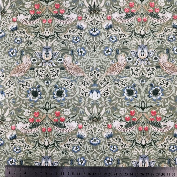 William Morris - Strawberry Thief - Sisustuskangas 100% puuvilla - Salvia