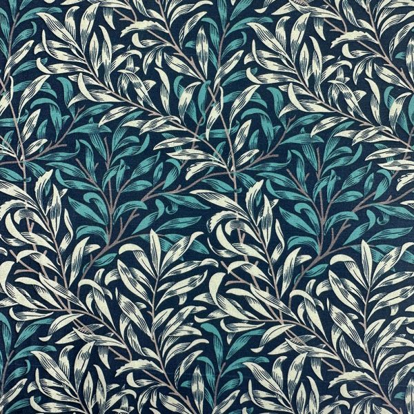 Perkaalipopliini - William Morris - Willow Bough, Pajunoksat - tumma petrooli