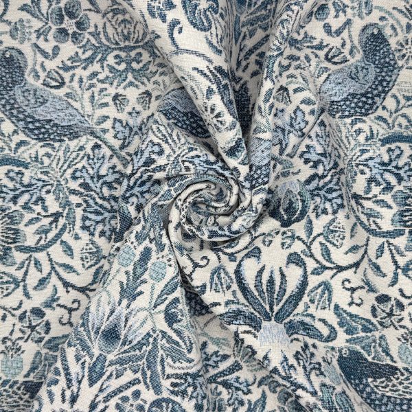 Chenille - William Morris - Strawberry Thief, sinivalkoinen - Sisustus- ja verhoilukangas