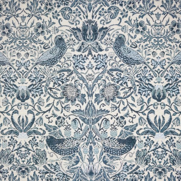 Chenille - William Morris - Strawberry Thief, sinivalkoinen - Sisustus- ja verhoilukangas