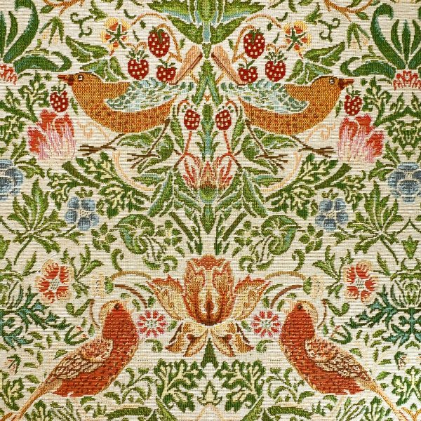 Gobeliinikangas - William Morris - Strawberry Thief, luonnonvalkoinen