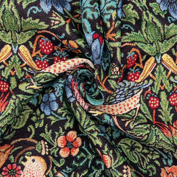 Gobeliinikangas - William Morris - Strawberry Thief, musta