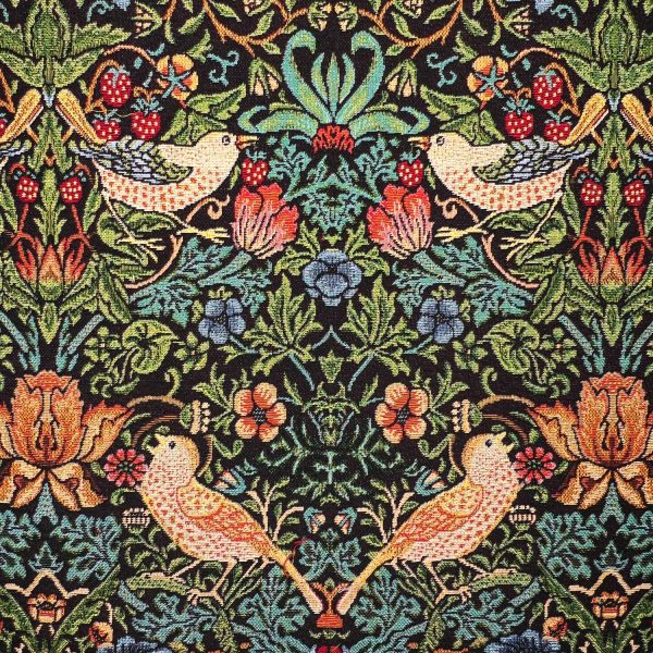 Gobeliinikangas - William Morris - Strawberry Thief, musta