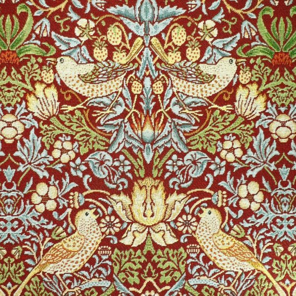 Gobeliinikangas - William Morris - Strawberry Thief, tummanpunainen