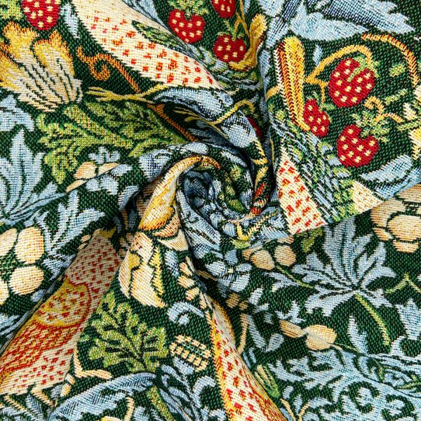 Gobeliinikangas - William Morris - Strawberry Thief, tummanvihreä