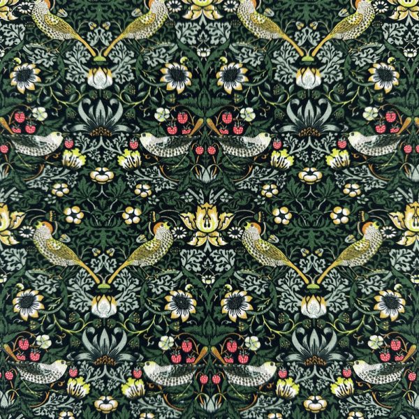 Perkaalipopliini - William Morris - Strawberry Thief - lakritsi