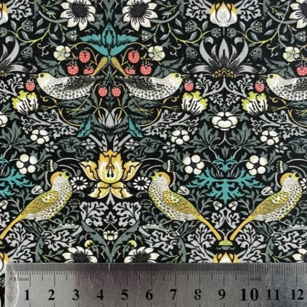 Perkaalipopliini - William Morris - Strawberry Thief - varjossa