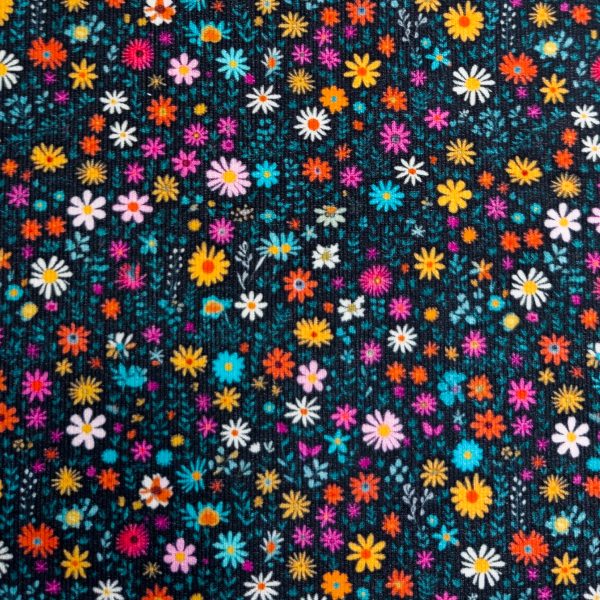 Painettu kapearaitainen needlecord vakosametti, täyspuuvilla - Retrokukat