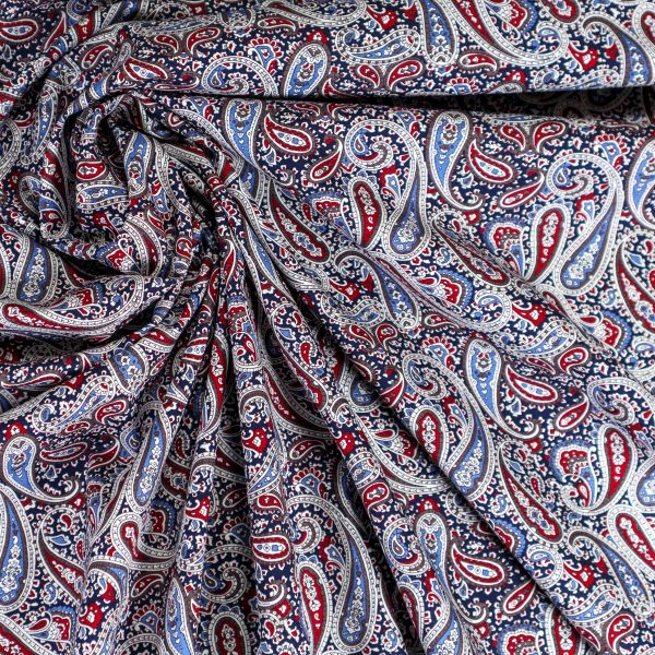 Paisley puuvillapopliini – Sini-punainen-4