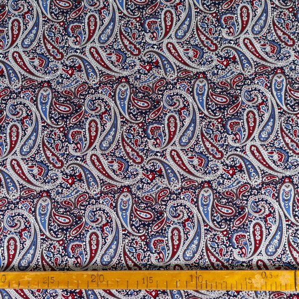 Paisley puuvillapopliini – Sini-punainen-6